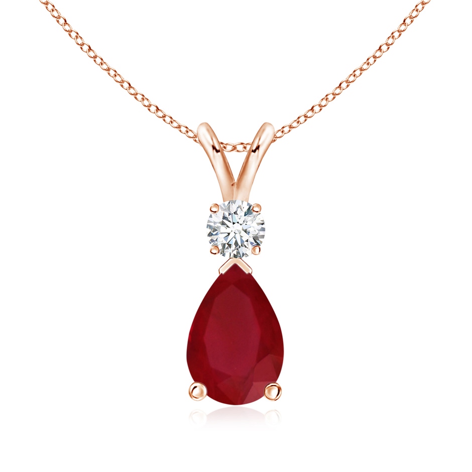 9x6mm AA Ruby Teardrop Pendant with Diamond in Rose Gold 