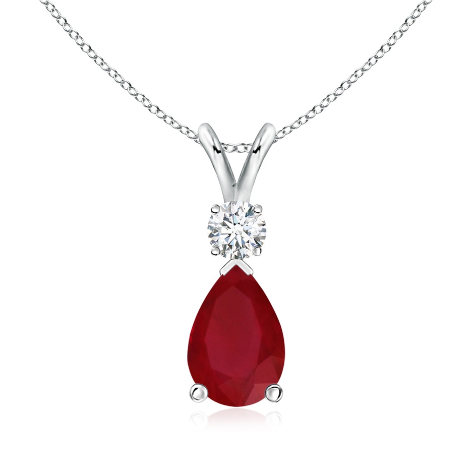 9x6mm AA Ruby Teardrop Pendant with Diamond in White Gold 