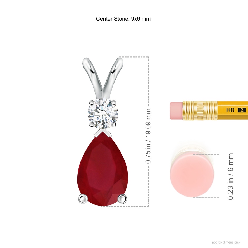 9x6mm AA Ruby Teardrop Pendant with Diamond in White Gold ruler