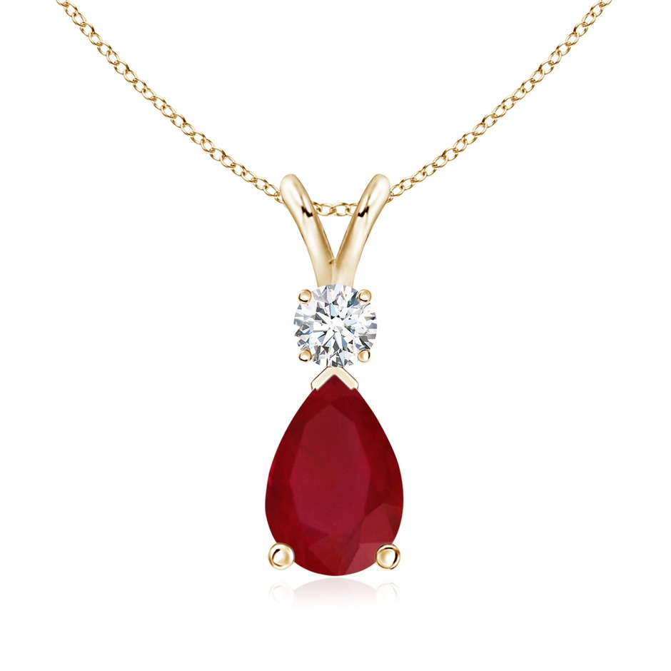 9x6mm AA Ruby Teardrop Pendant with Diamond in Yellow Gold 