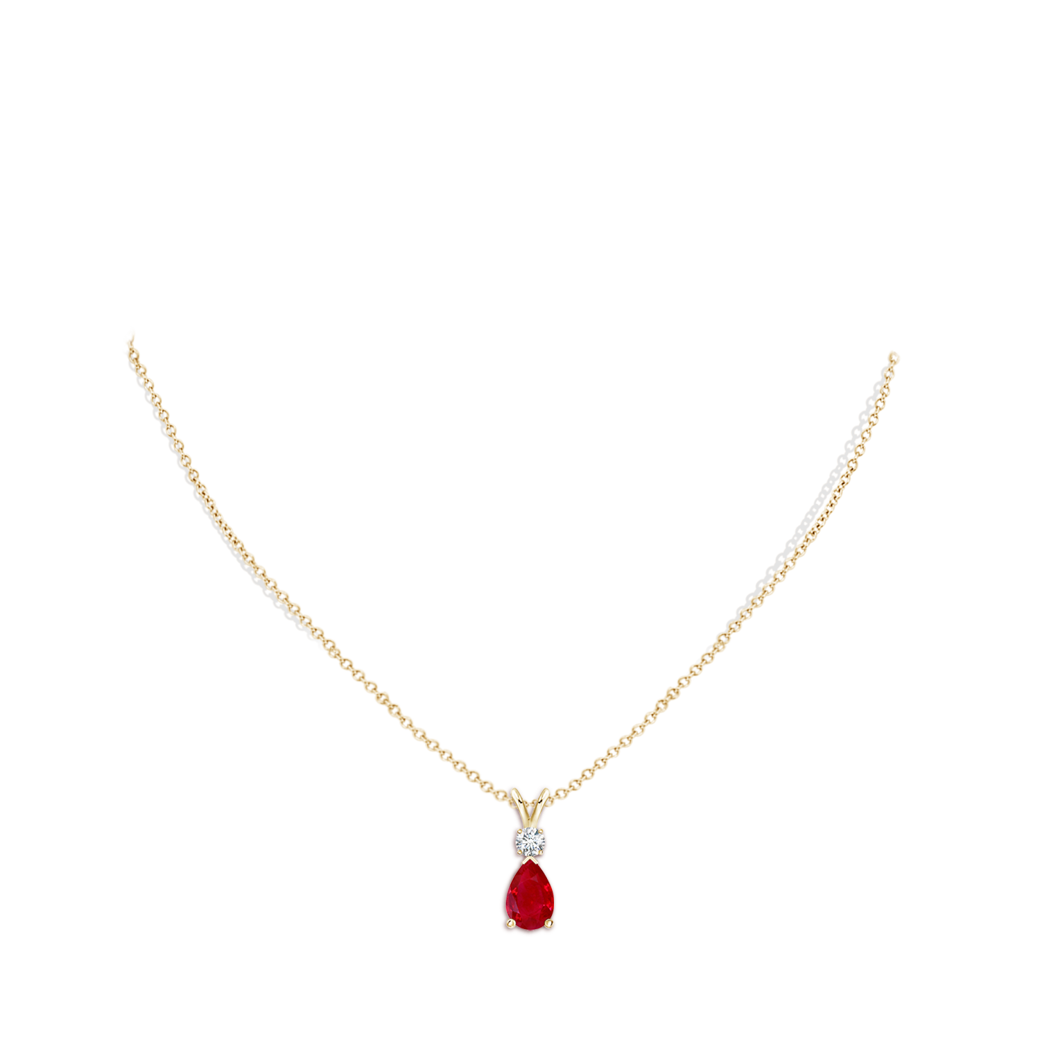 9x6mm AAA Ruby Teardrop Pendant with Diamond in 18K Yellow Gold - body_neck