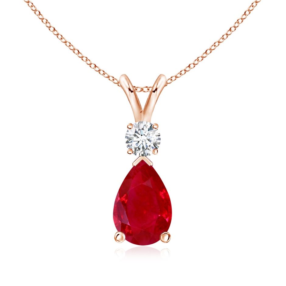 9x6mm AAA Ruby Teardrop Pendant with Diamond in Rose Gold 