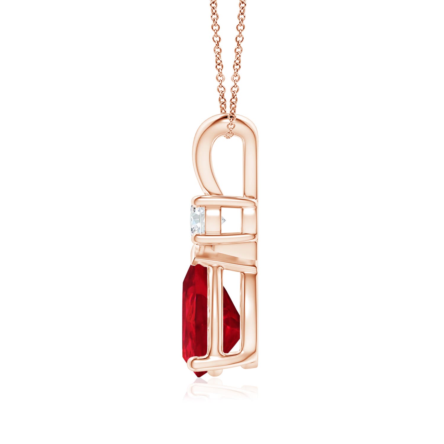 9x6mm AAA Ruby Teardrop Pendant with Diamond in Rose Gold