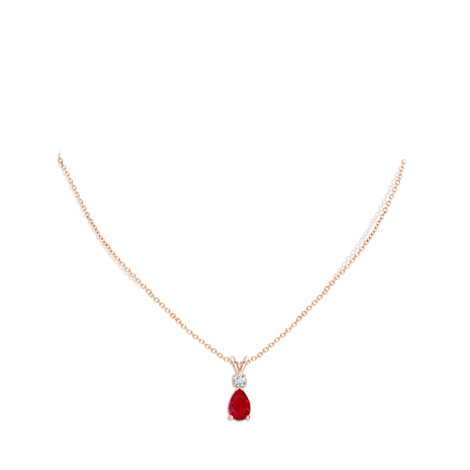 9x6mm AAA Ruby Teardrop Pendant with Diamond in Rose Gold pen