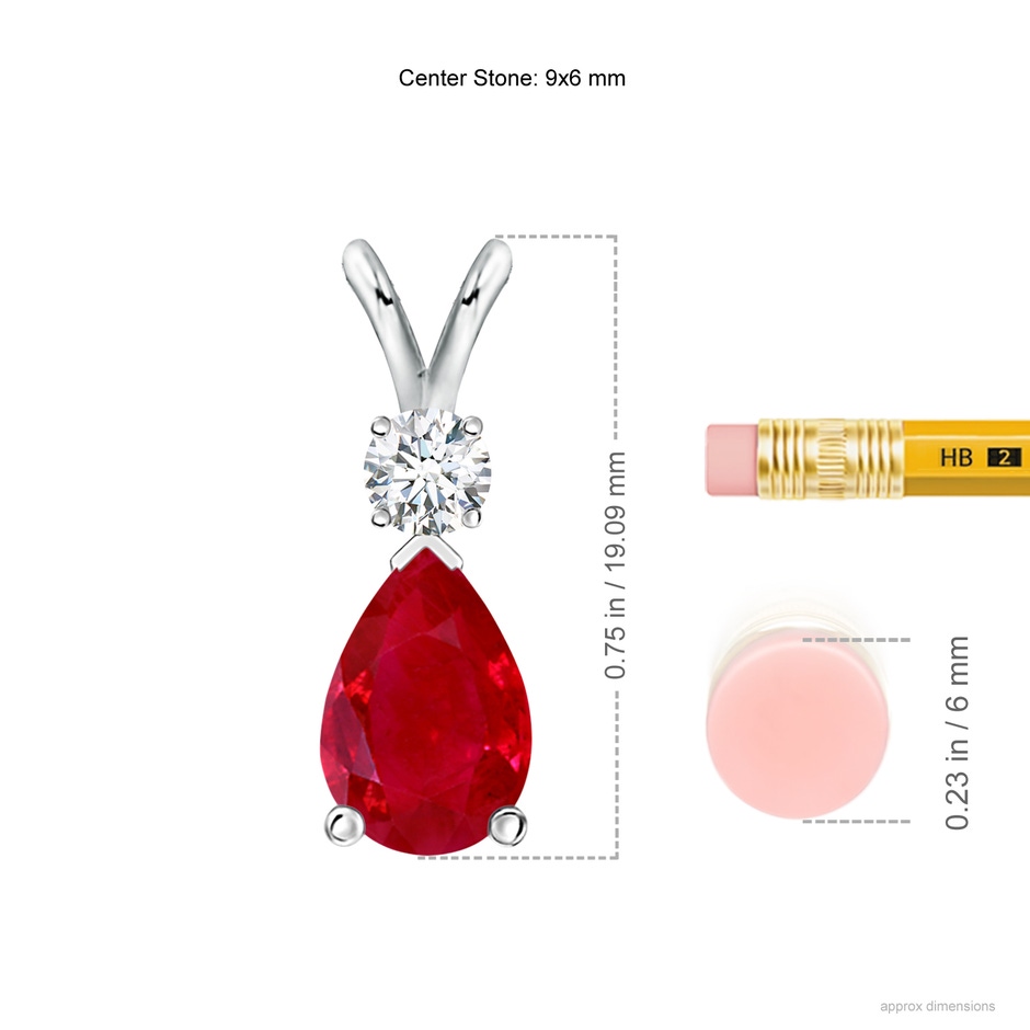 9x6mm AAA Ruby Teardrop Pendant with Diamond in S999 Silver ruler