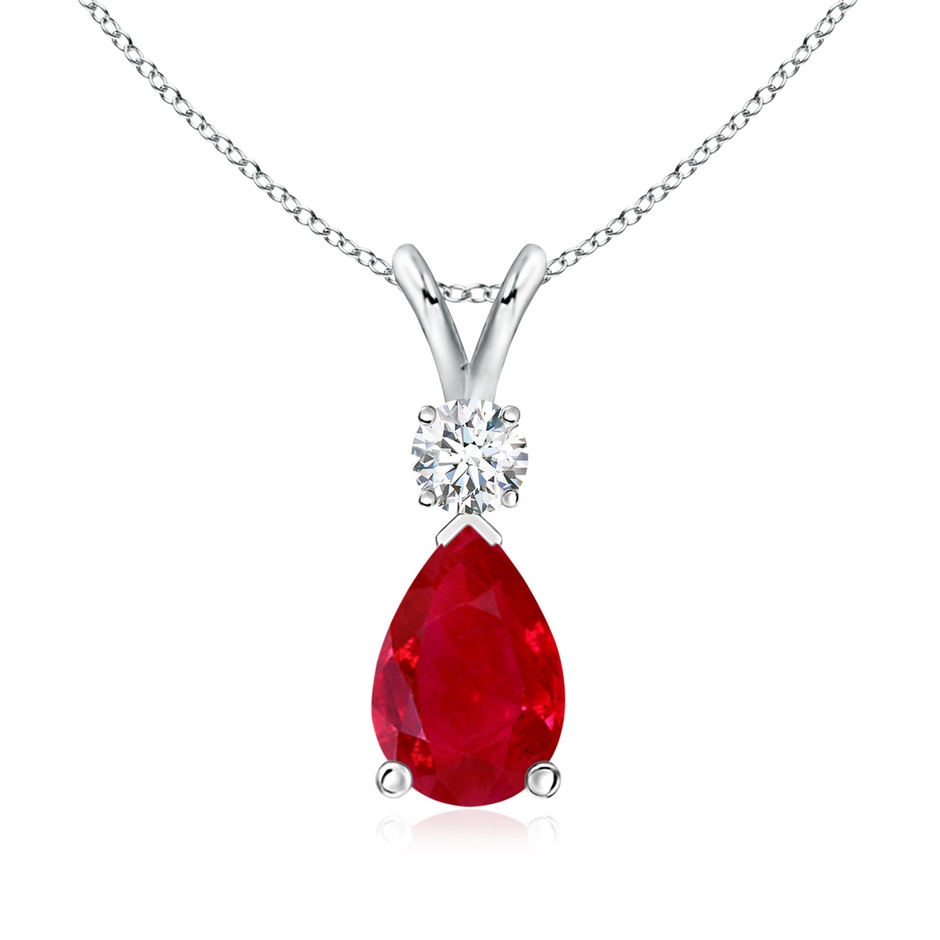 9x6mm AAA Ruby Teardrop Pendant with Diamond in White Gold 