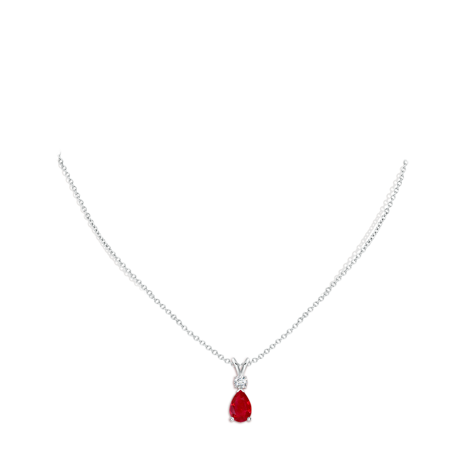 9x6mm AAA Ruby Teardrop Pendant with Diamond in White Gold pen