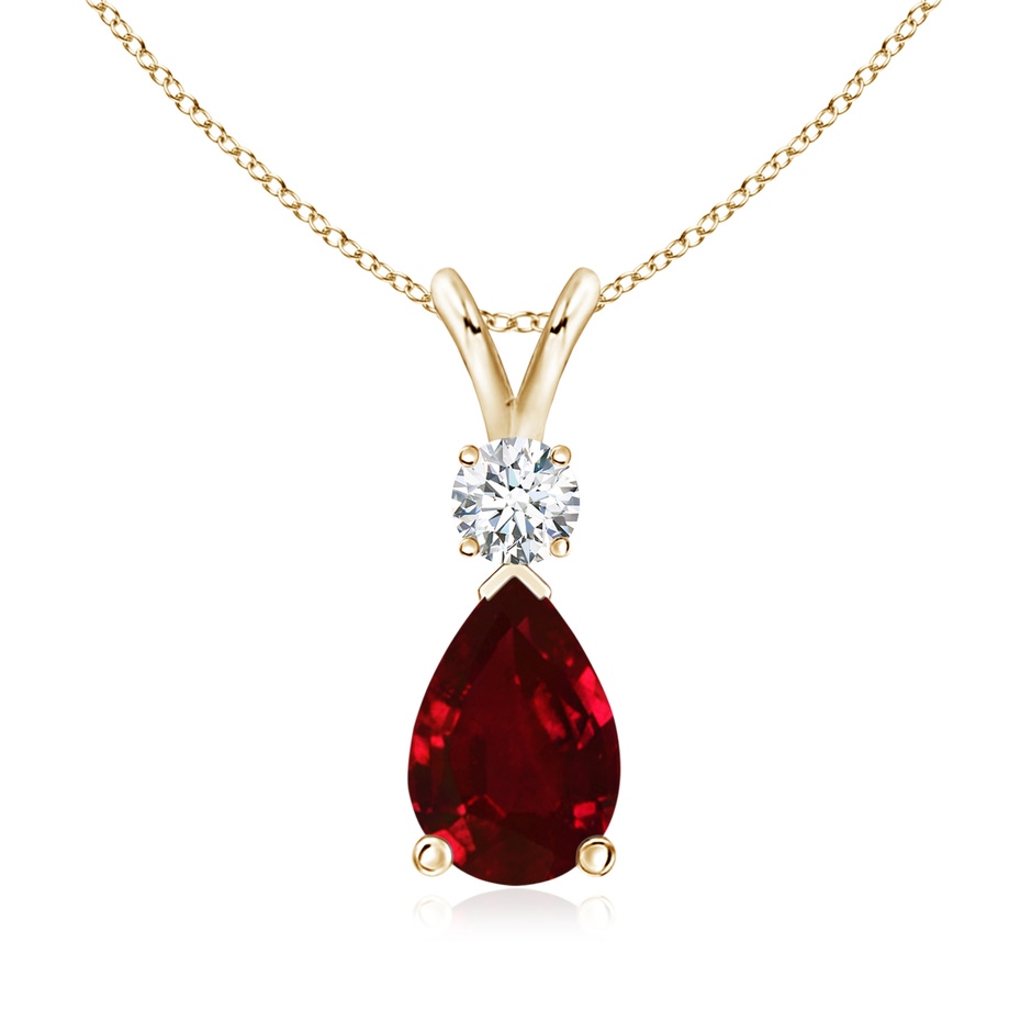9x6mm AAAA Ruby Teardrop Pendant with Diamond in Yellow Gold 