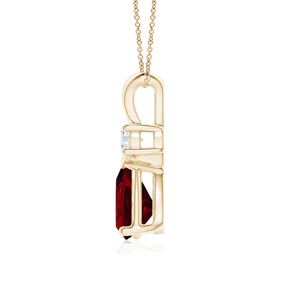 9x6mm AAAA Ruby Teardrop Pendant with Diamond in Yellow Gold side 199