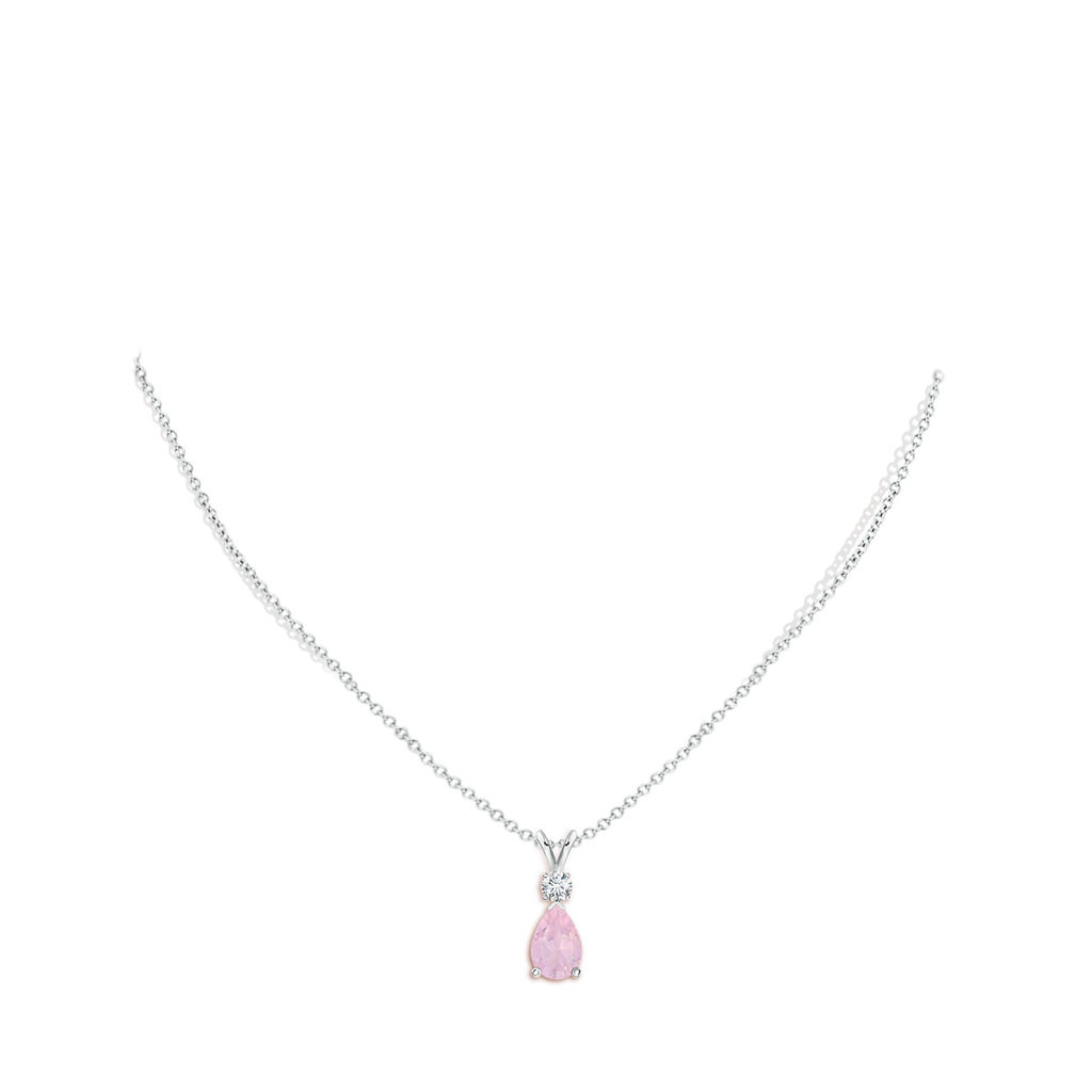 9x7mm AAA Rose Quartz Teardrop Pendant with Diamond in White Gold Body-Neck