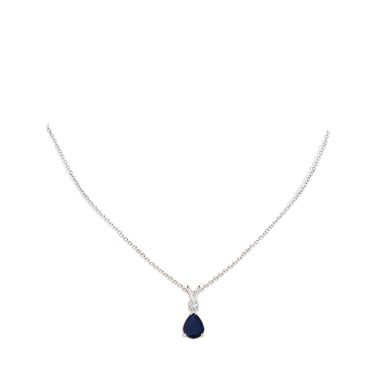 10x8mm A Blue Sapphire Teardrop Pendant with Diamond in P950 Platinum - body_neck