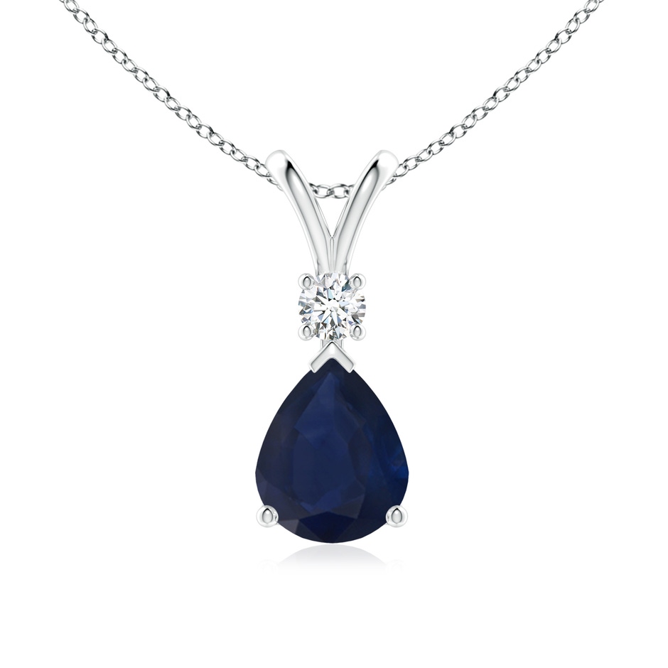 10x8mm A Blue Sapphire Teardrop Pendant with Diamond in White Gold 