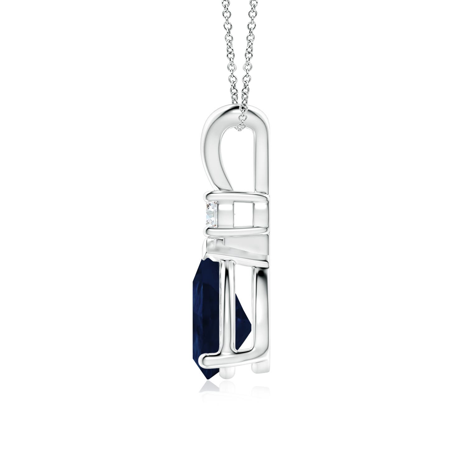 10x8mm A Prong-Set Blue Sapphire Teardrop V-Bale Pendant with Diamond in White Gold