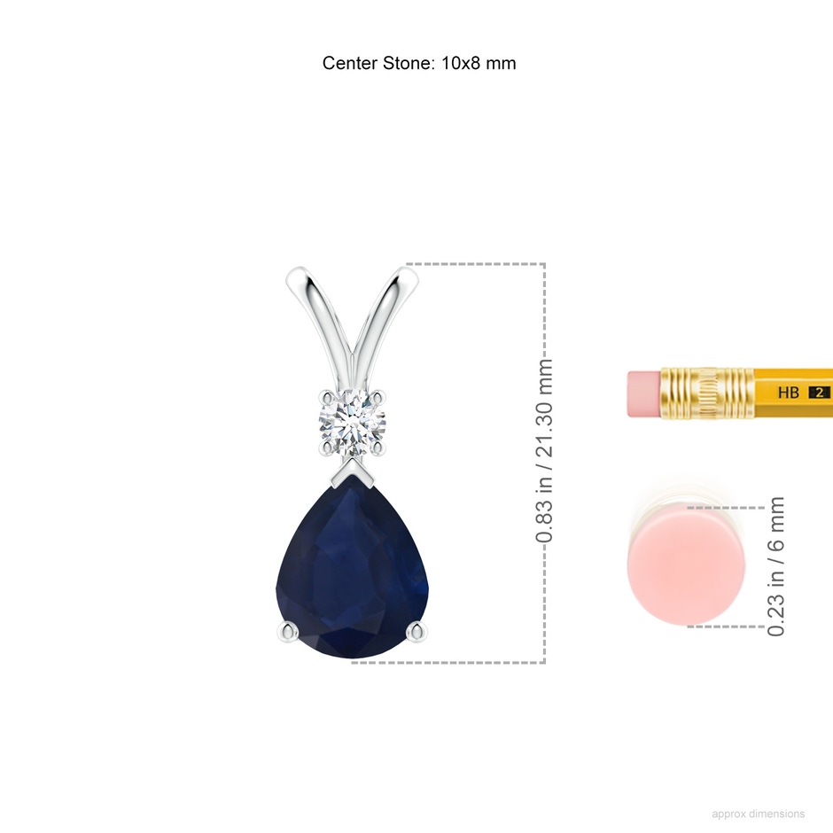 10x8mm A Blue Sapphire Teardrop Pendant with Diamond in White Gold ruler