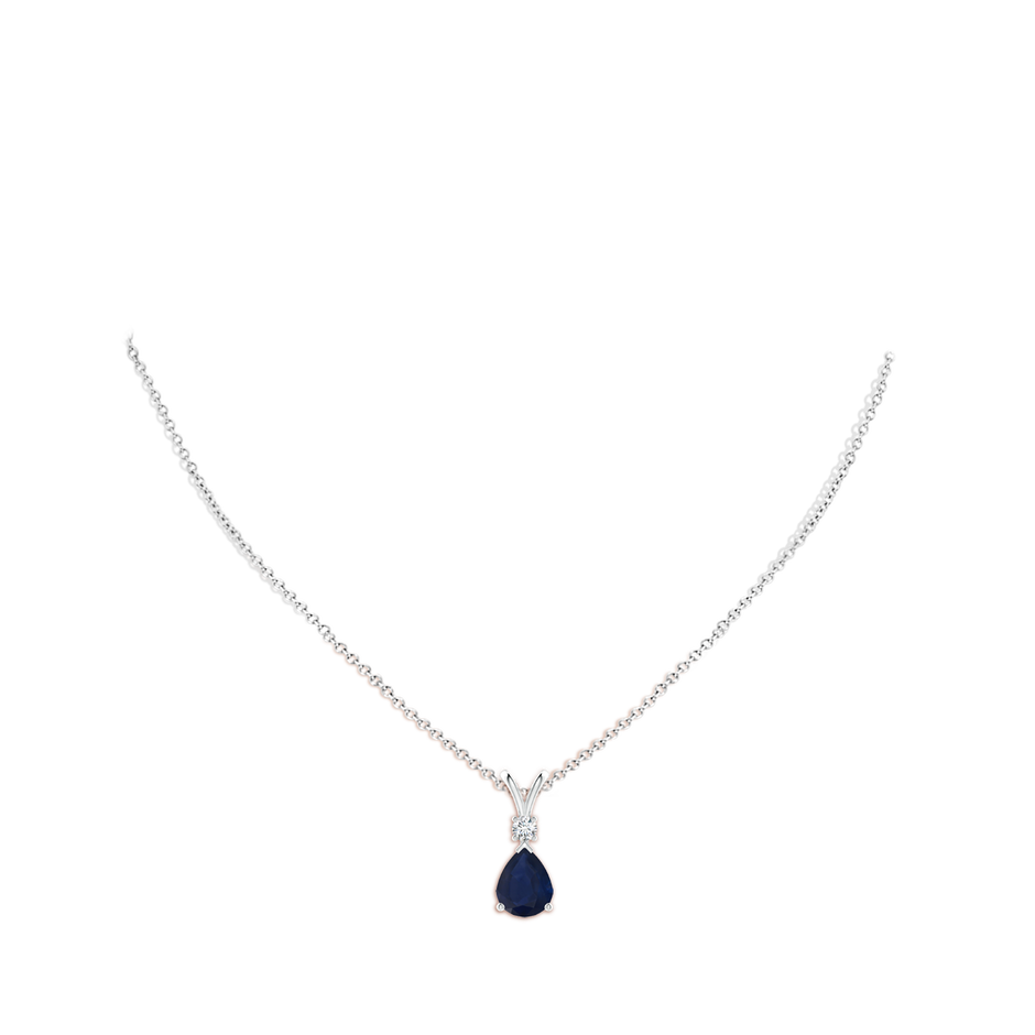 10x8mm A Blue Sapphire Teardrop Pendant with Diamond in White Gold pen
