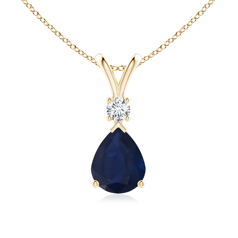 10x8mm A Blue Sapphire Teardrop Pendant with Diamond in Yellow Gold 