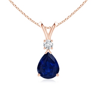 10x8mm AA Blue Sapphire Teardrop Pendant with Diamond in 18K Rose Gold