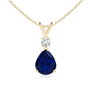 10x8mm AA Blue Sapphire Teardrop Pendant with Diamond in 18K Yellow Gold