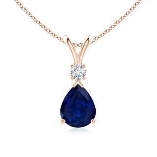 10x8mm AA Blue Sapphire Teardrop Pendant with Diamond in 9K Rose Gold