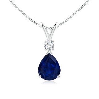 10x8mm AA Blue Sapphire Teardrop Pendant with Diamond in P950 Platinum