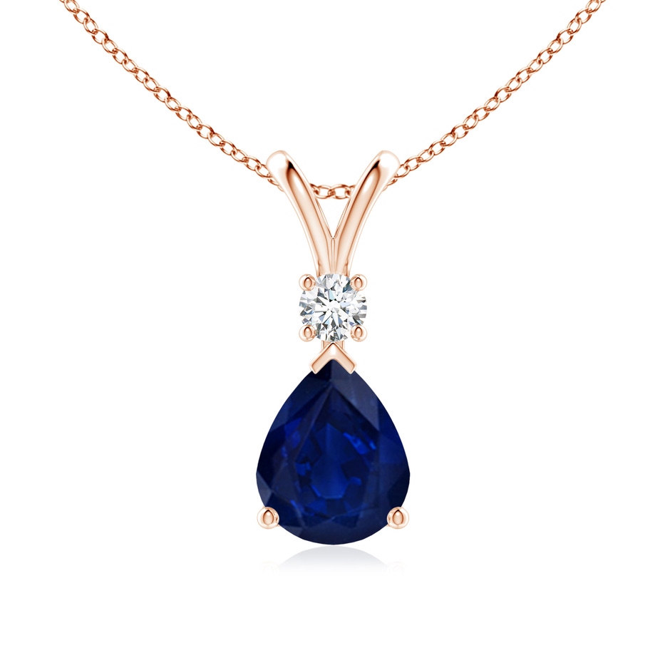 10x8mm AA Blue Sapphire Teardrop Pendant with Diamond in Rose Gold 