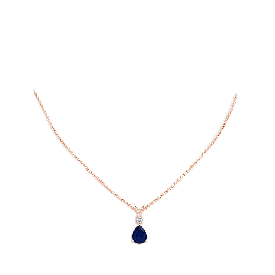 10x8mm AA Blue Sapphire Teardrop Pendant with Diamond in Rose Gold pen