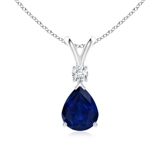10x8mm AA Blue Sapphire Teardrop Pendant with Diamond in S999 Silver