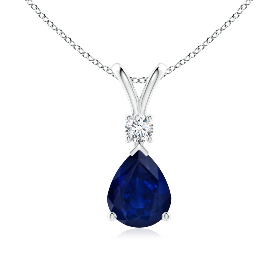 10x8mm AA Blue Sapphire Teardrop Pendant with Diamond in White Gold 
