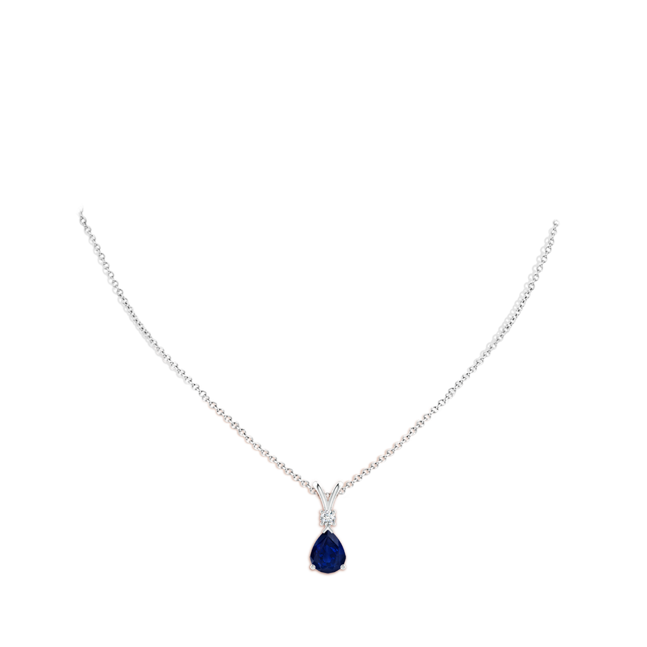 10x8mm AA Blue Sapphire Teardrop Pendant with Diamond in White Gold pen