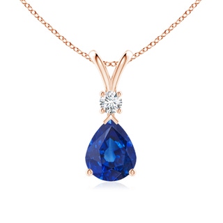 10x8mm AAA Blue Sapphire Teardrop Pendant with Diamond in 10K Rose Gold