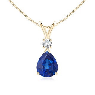 10x8mm AAA Blue Sapphire Teardrop Pendant with Diamond in 10K Yellow Gold