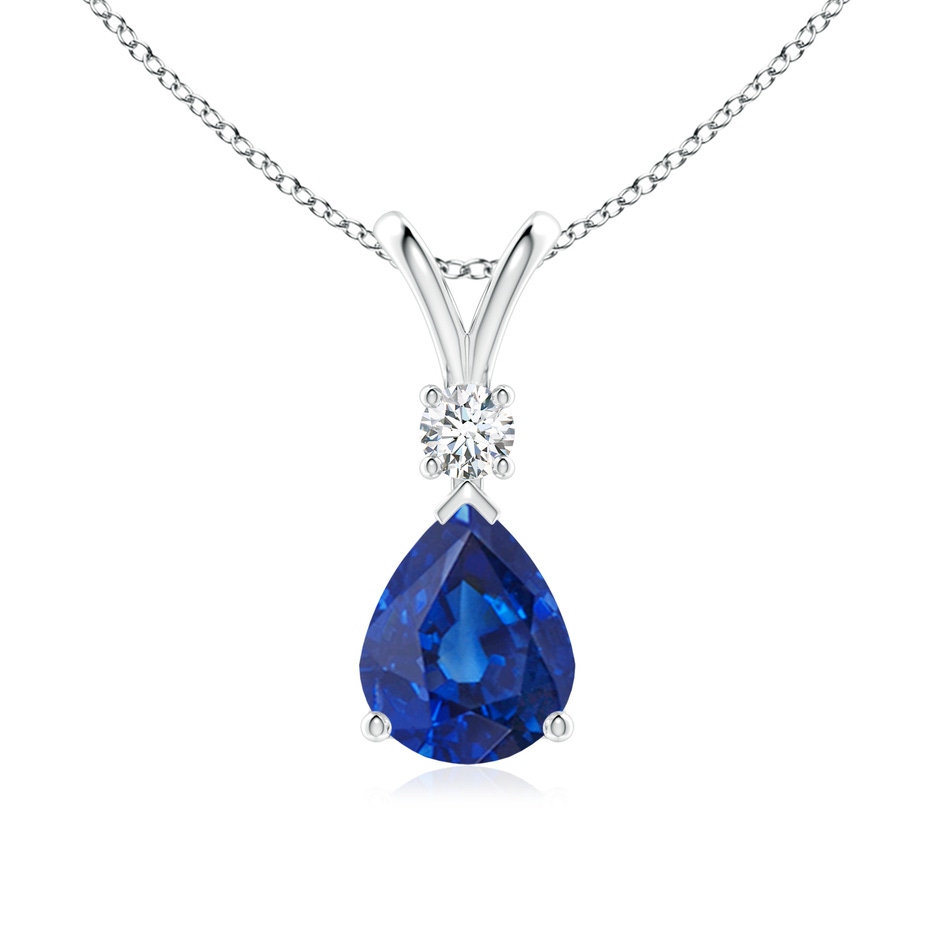 10x8mm AAA Blue Sapphire Teardrop Pendant with Diamond in P950 Platinum 