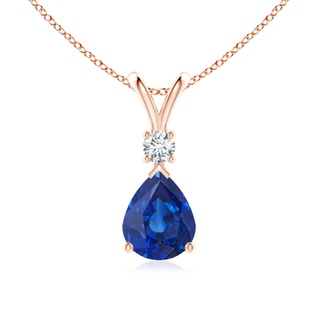 10x8mm AAA Blue Sapphire Teardrop Pendant with Diamond in Rose Gold