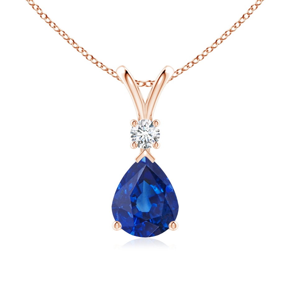 10x8mm AAA Blue Sapphire Teardrop Pendant with Diamond in Rose Gold 