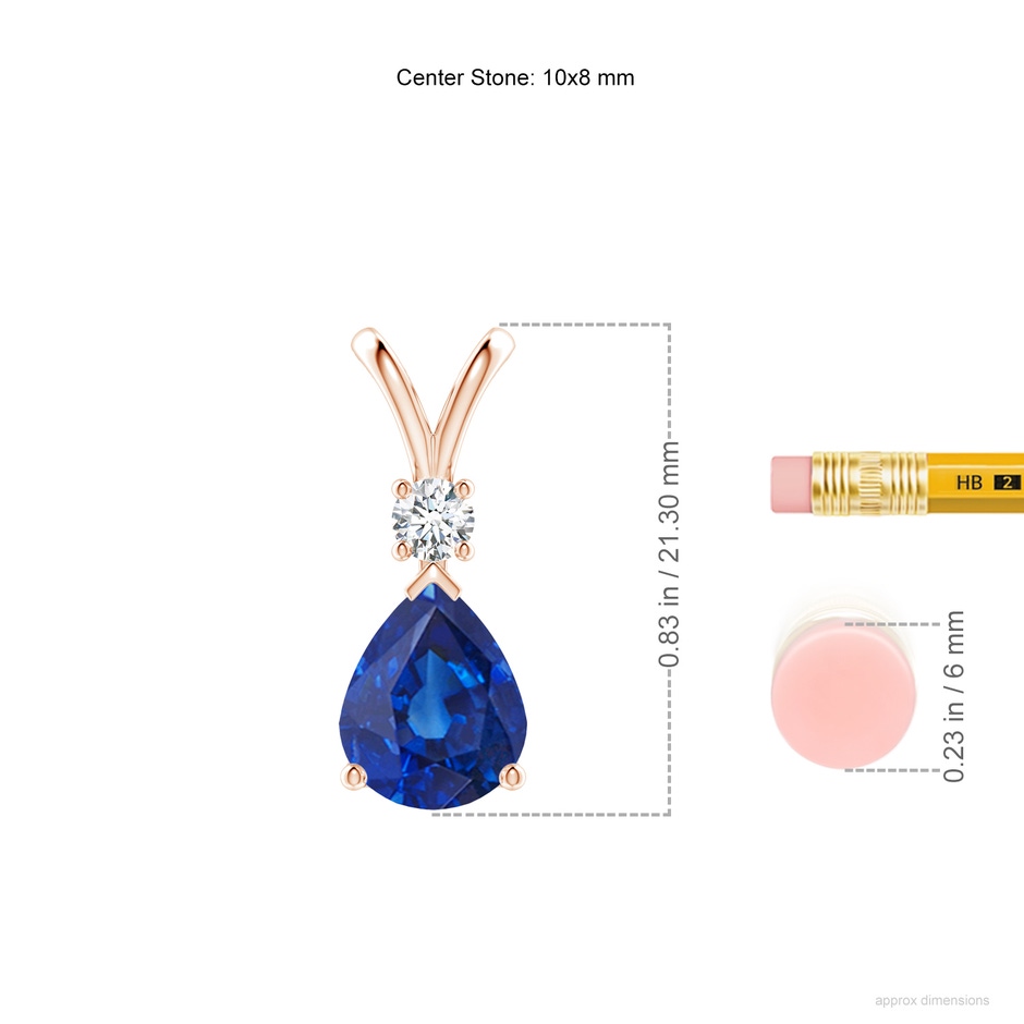 10x8mm AAA Blue Sapphire Teardrop Pendant with Diamond in Rose Gold ruler