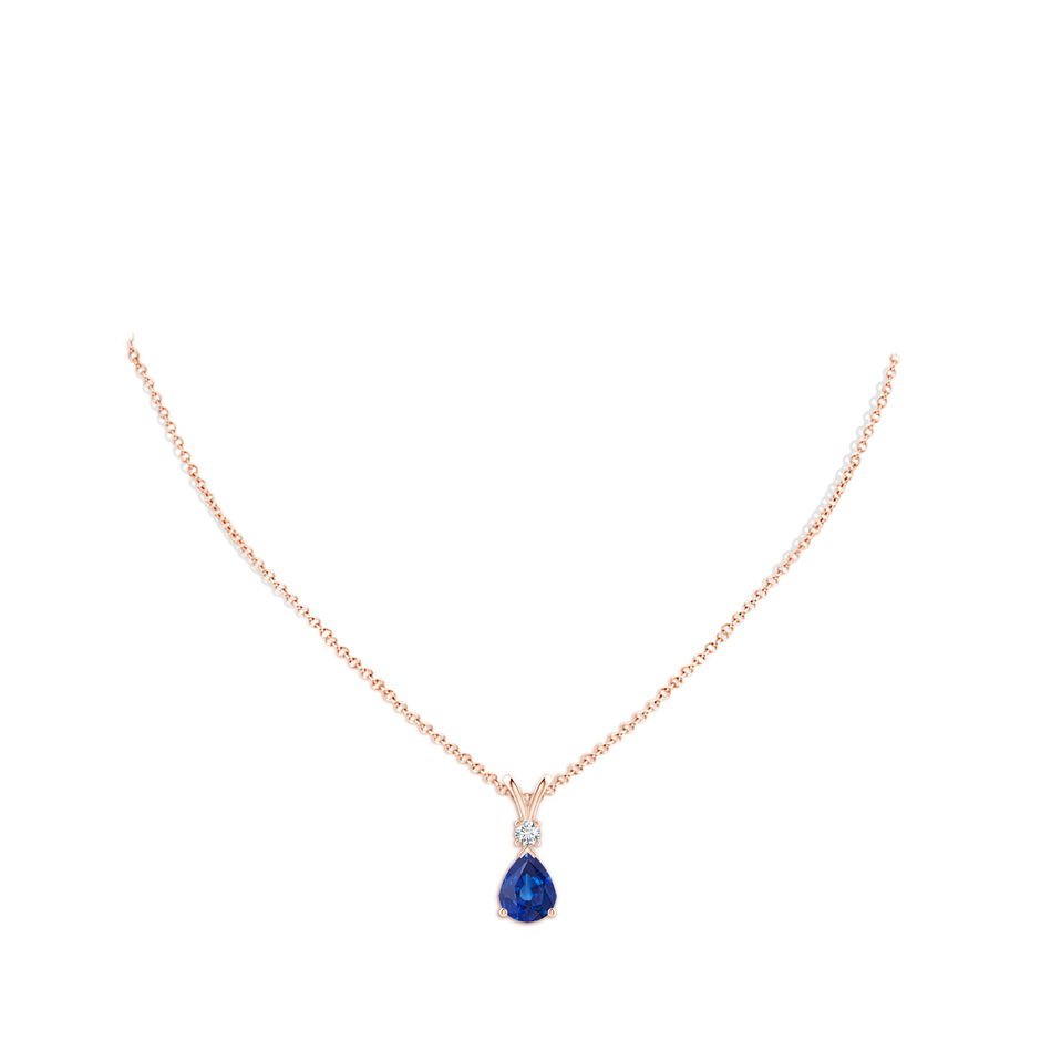 10x8mm AAA Blue Sapphire Teardrop Pendant with Diamond in Rose Gold pen