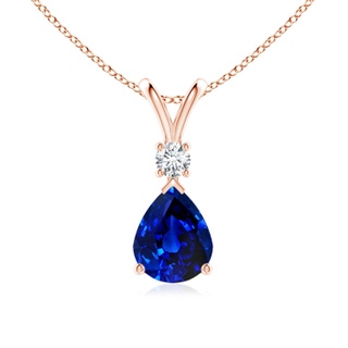 10x8mm AAAA Blue Sapphire Teardrop Pendant with Diamond in 18K Rose Gold