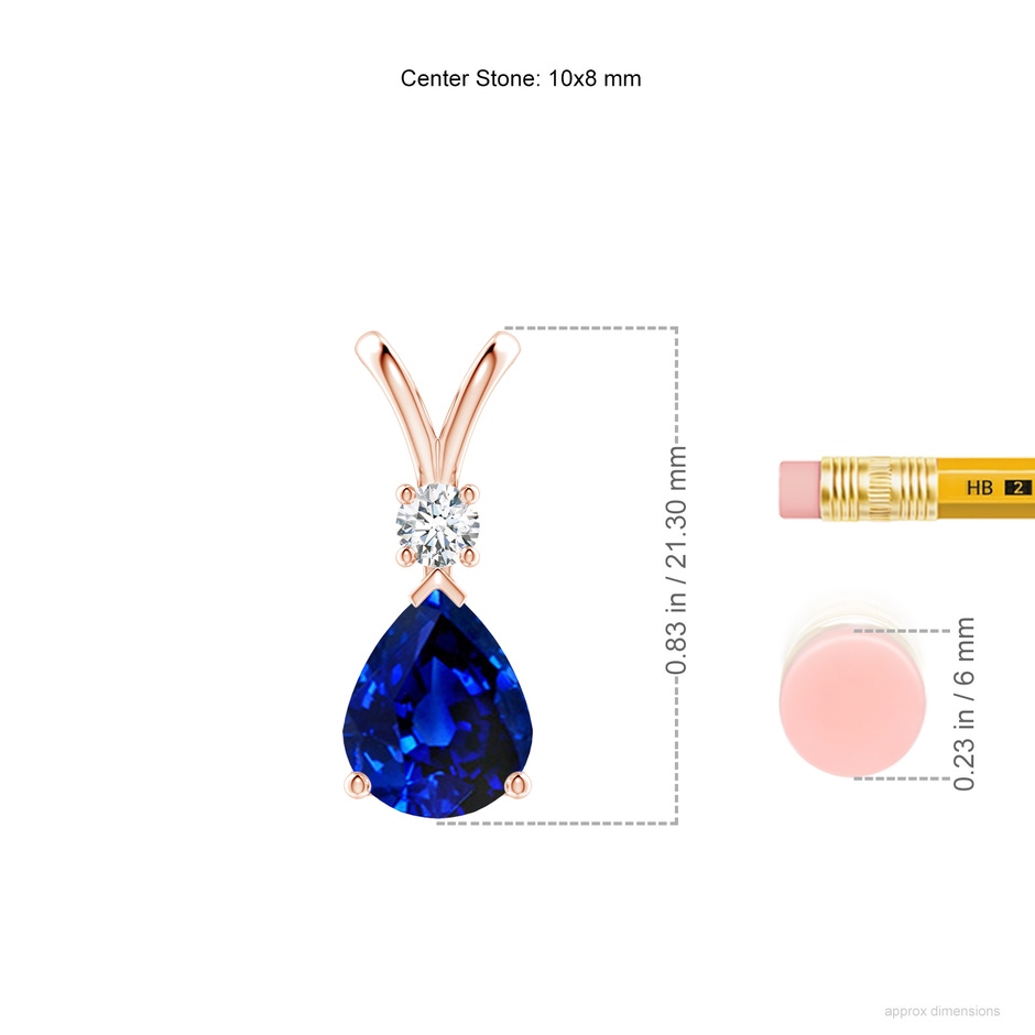 10x8mm AAAA Blue Sapphire Teardrop Pendant with Diamond in 18K Rose Gold ruler