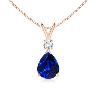 10x8mm AAAA Blue Sapphire Teardrop Pendant with Diamond in Rose Gold