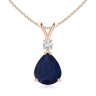 12x10mm A Blue Sapphire Teardrop Pendant with Diamond in 9K Rose Gold