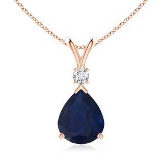 12x10mm A Blue Sapphire Teardrop Pendant with Diamond in Rose Gold