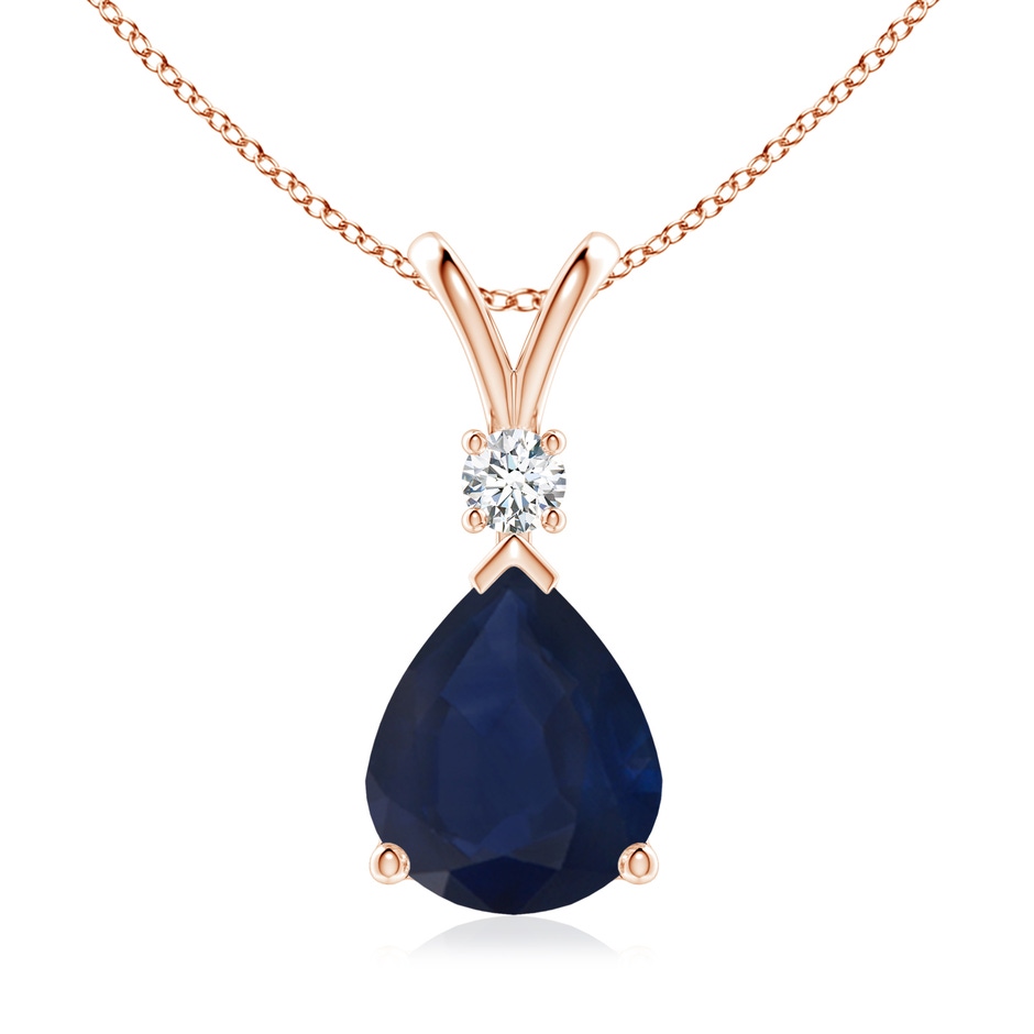 12x10mm A Blue Sapphire Teardrop Pendant with Diamond in Rose Gold 