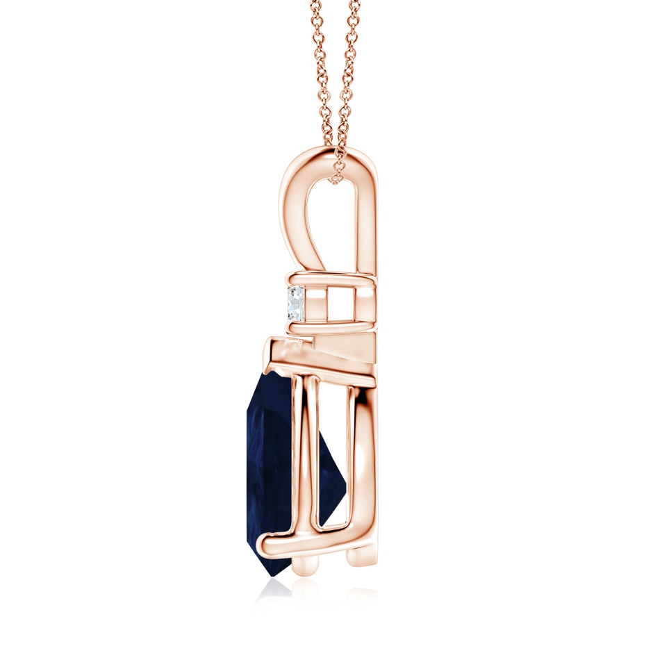 12x10mm A Blue Sapphire Teardrop Pendant with Diamond in Rose Gold side 199