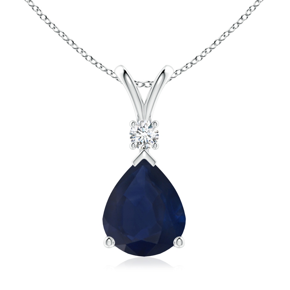 12x10mm A Blue Sapphire Teardrop Pendant with Diamond in S999 Silver 