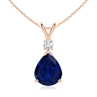12x10mm AA Blue Sapphire Teardrop Pendant with Diamond in 18K Rose Gold