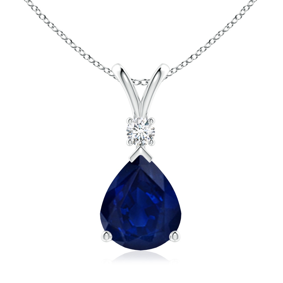 12x10mm AA Blue Sapphire Teardrop Pendant with Diamond in P950 Platinum 