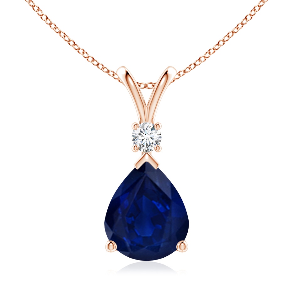 12x10mm AA Blue Sapphire Teardrop Pendant with Diamond in Rose Gold 
