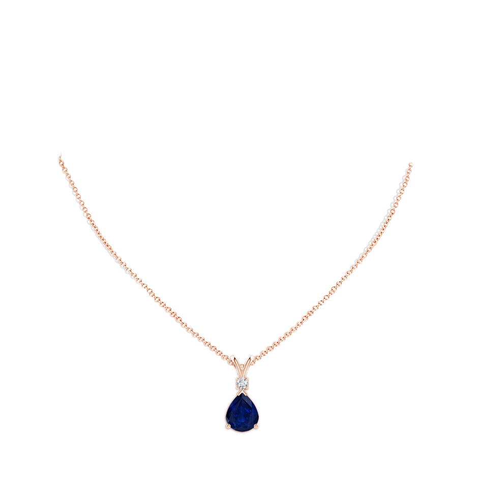 12x10mm AA Blue Sapphire Teardrop Pendant with Diamond in Rose Gold pen