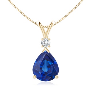 12x10mm AAA Blue Sapphire Teardrop Pendant with Diamond in 10K Yellow Gold