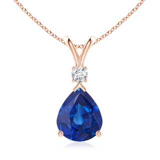 12x10mm AAA Blue Sapphire Teardrop Pendant with Diamond in 9K Rose Gold